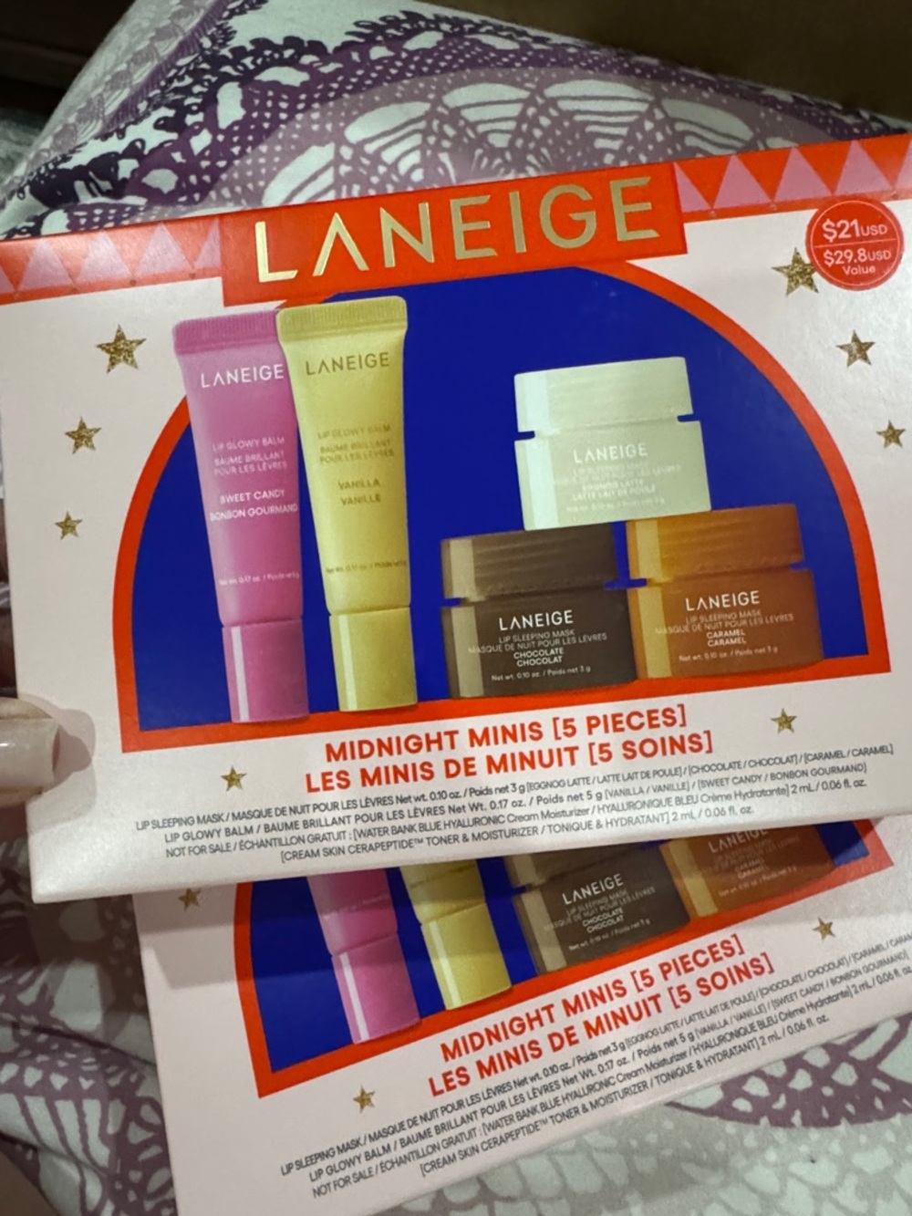 LANEIGE Midnight Minis 5-Piece Lip & Skin Set - Pink, Yellow, Brown, White